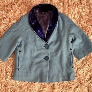 Vintage 1960s Elegant Blue Wool Women's Jacket with Velvet Collar